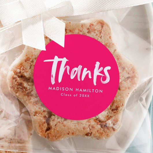 Sticker Rond Script de brosse moderne Merci de graduation rose