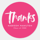 Sticker Rond Script de brosse moderne Merci de graduation rose  (Devant)