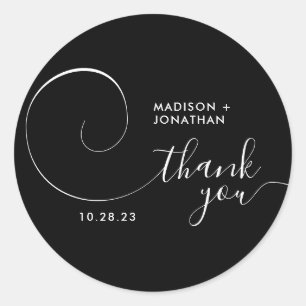 Sticker Rond Script de calligraphie classique Mariage noir Merc