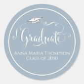 Sticker Rond Script de calligraphie de diplôme Simple Dusty Blu (Devant)