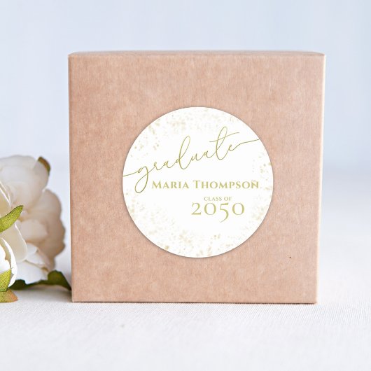 Sticker Rond Script de calligraphie dorée simple pour diplômé