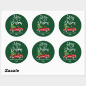 Sticker Rond Script de calligraphie Noël Rouge Camion vert (Feuille)