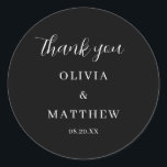 Sticker Rond Script de calligraphie noir Mariage Merci noir<br><div class="desc">Mariage de Merci de script de calligraphie</div>
