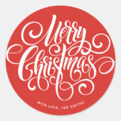 Sticker Rond Script de fantaisie rouge "Joyeux Noël" personnali (Devant)