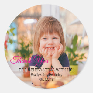Sticker Rond Script de fête d'anniversaire personnalisé Photo M
