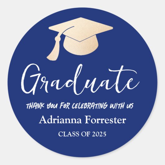 Sticker Rond Script de fin d'études | Grad Casquette | Bleu Mer (Devant)