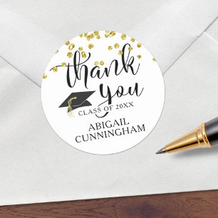 Sticker Rond Script de graduation Gold Confetti MERCI