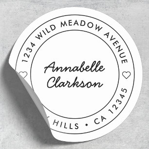 Sticker Rond Script de Heart moderne Border return Address