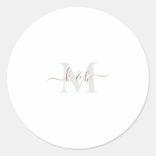 Sticker Rond Script de lavage de monogramme or et gris (Devant)