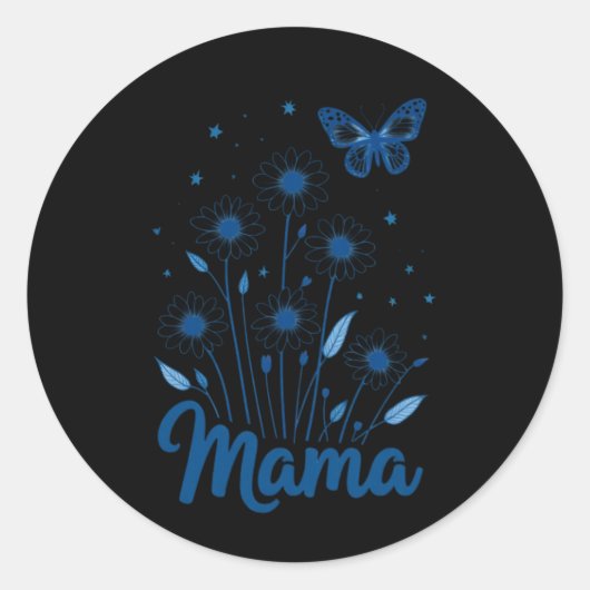 Sticker Rond Script de maman florale avec papillon bleu (Devant)