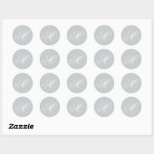 Sticker Rond Script de monogramme gris et blanc (Feuille)
