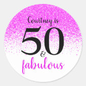 Sticker Rond Script de parties scintillant de confetti rose cha (Devant)