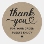 Sticker Rond Script de remerciement Cœur Commande Kraft (Devant)