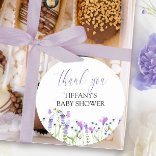 Sticker Rond Script de remerciement pour Baby Shower Fleur Sauv
