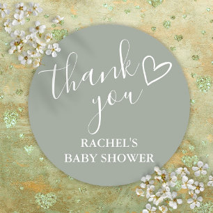 Sticker Rond Script de remerciement pour baby shower Sage Green