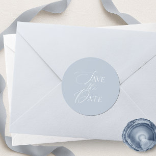 Sticker Rond Script de sauvegarde de date de mariage bleu pouss
