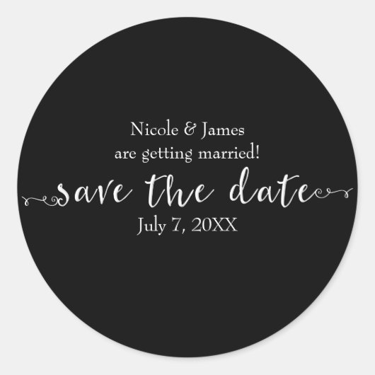 Sticker Rond Script de Save the Date personnalisé blanc (Devant)
