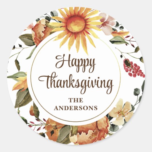 Sticker Rond Script de Thanksgiving Fleur de Tournesol d'Automn (Devant)