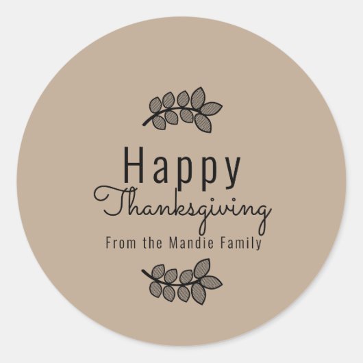 Sticker Rond Script de verdure minimale de branche de Thanksgiv (Devant)