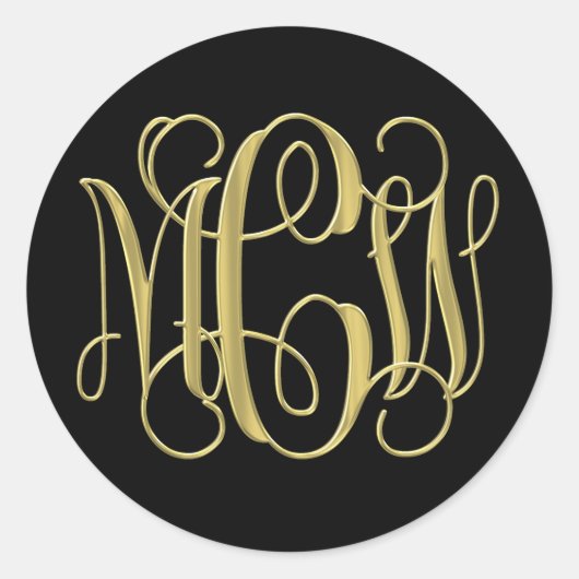 Sticker Rond Script de vigne de l'or noir Monogramme do-it-your (Devant)