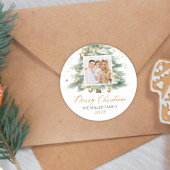 Sticker Rond Script d'or moderne Aquarelle de Noël Arbre de Noë