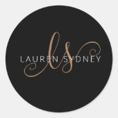 Sticker Rond Script féminin Black Gold moderne Monogramme (Devant)