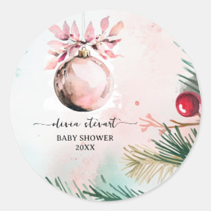 Sticker Rond Script Fête de Noël Bébé Fille Baby Shower