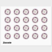 Sticker Rond Script Floral Aquarelle Violet Merci (Feuille)