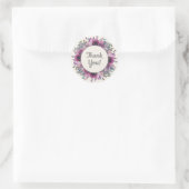Sticker Rond Script Floral Aquarelle Violet Merci (Sac)