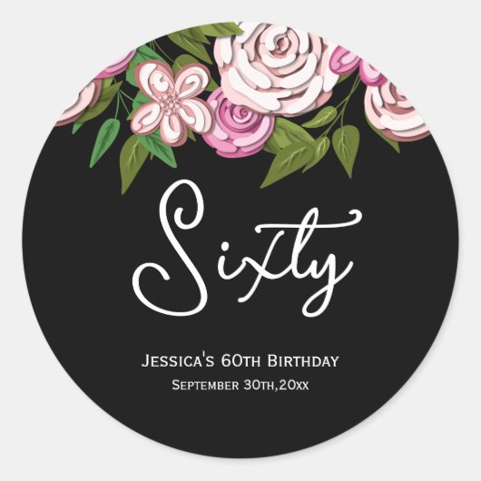 Sticker Rond Script floral moderne 60e anniversaire (Devant)
