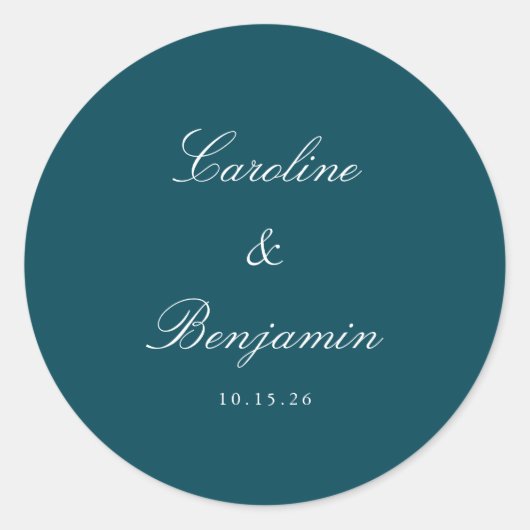 Sticker Rond Script formel Mariage élégant Personnalisé Turquoi (Devant)