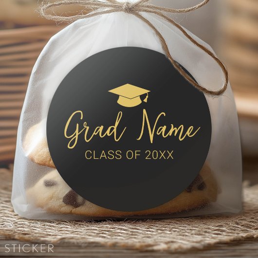 Sticker Rond Script Grad Name avec capuchon de graduation - Bla