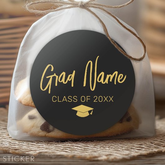 Sticker Rond Script Grad Name avec capuchon de graduation - Bla