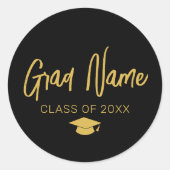 Sticker Rond Script Grad Name avec capuchon de graduation - Bla (Devant)