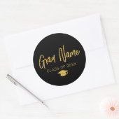 Sticker Rond Script Grad Name avec capuchon de graduation - Bla (Enveloppe)