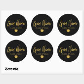 Sticker Rond Script Grad Name avec capuchon de graduation - Bla (Feuille)