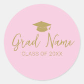 Sticker Rond Script Grad Name avec capuchon de graduation - Or  (Devant)