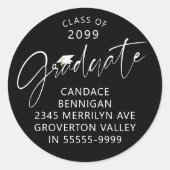 Sticker Rond Script Graduel moderne noir blanc Adresse de retou (Devant)