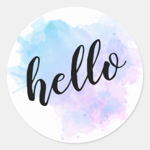 Sticker Rond Script HELLO Aquarelle Splash