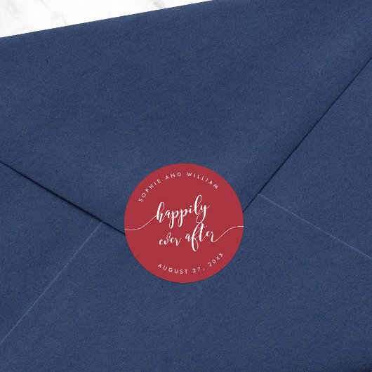 Sticker Rond Script Heureux Jamais après le Mariage de couleur 