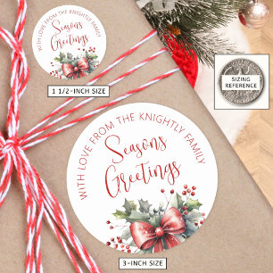 Sticker Rond Script Joyeuses Fêtes moderne Bow rouge du nom
