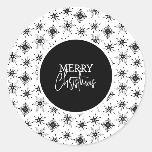 Sticker Rond Script Joyeux Noël Flocons de Neige Noirs   (Devant)