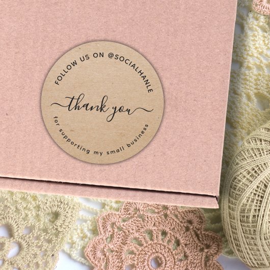 Sticker Rond  Script kraft thank you social handle 