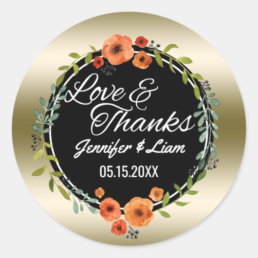 Sticker Rond Script Love & Thanks | Privilégier le mariage d'or (Devant)