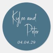 Sticker Rond Script manuscrit bleu moderne Mariage élégant (Devant)