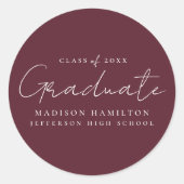 Sticker Rond Script manuscrit moderne Maroon Graduation (Devant)