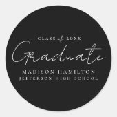 Sticker Rond Script manuscrit moderne noir Graduation (Devant)