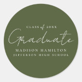 Sticker Rond Script manuscrit moderne Olive Green Graduation (Devant)
