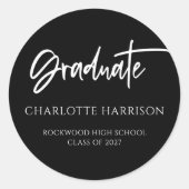 Sticker Rond Script manuscrit noir blanc Graduation (Devant)
