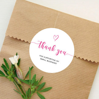 Sticker Rond Script Merci Cœur Rose Petite Entreprise